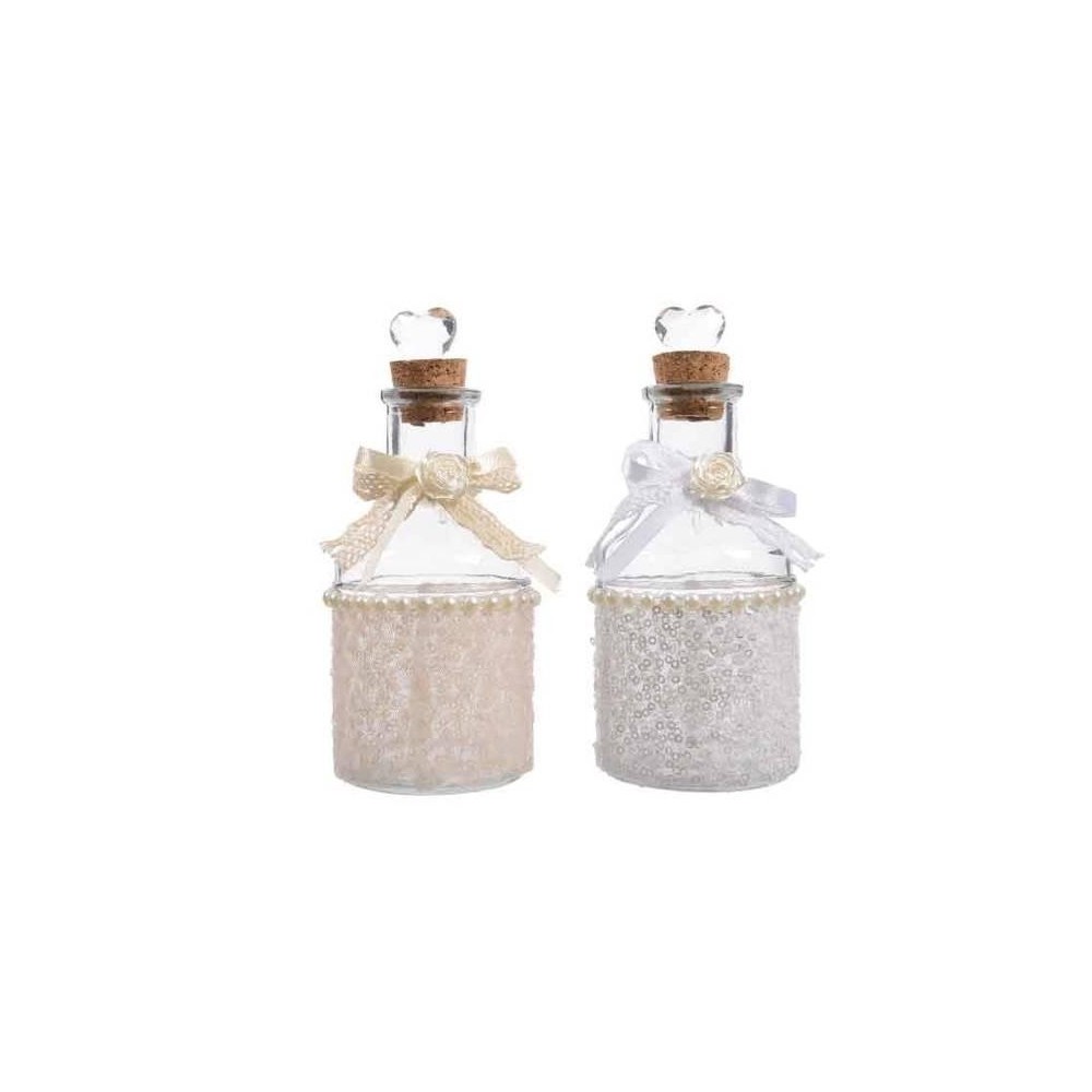 BOTTIGLIA IN VETRO DECOR.CON PERLE 2 ASS